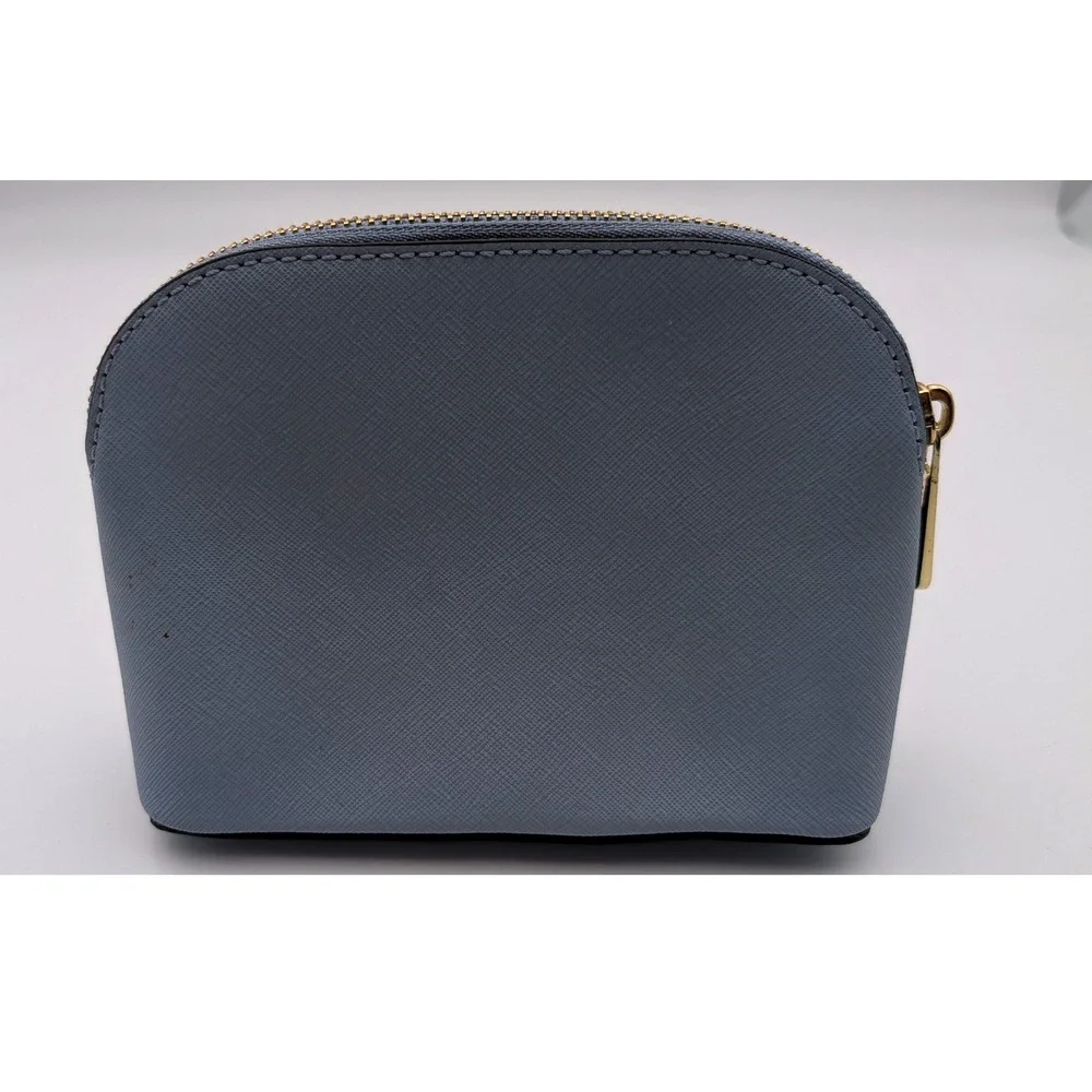Michael Kors Cindy Travel Pouch Saffiano Leather Dome Cosmetic Bag Light Blue